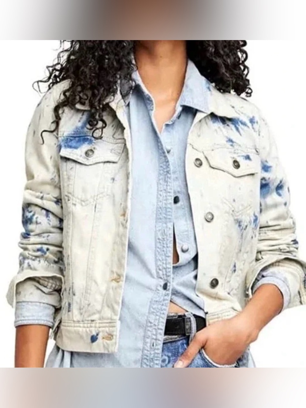 Free People Tie Dye Denim Jacket Size: Large - Picture 1 of 13